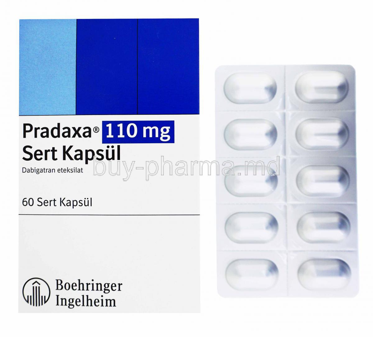 Dabigatran capsule, box and blister pack presentation, 110 mg 60 caps