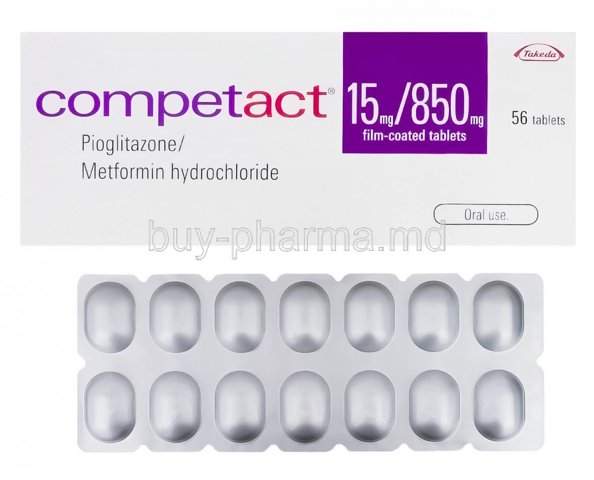 Competact, Pioglitazone 15mg and Metformin Hydrochloride 850mg