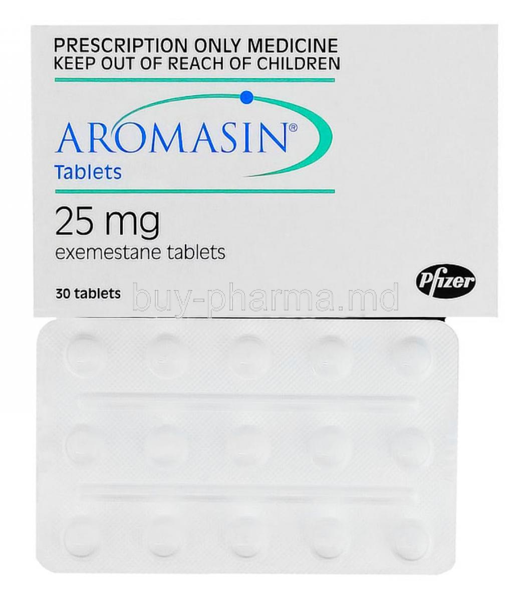 Aromasin, Exemestane box and tablets
