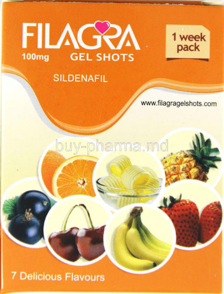 Filagra Gel Shots, Sildenafil Citrate Oral Jelly 100mg 7 Sachets 5gm Box