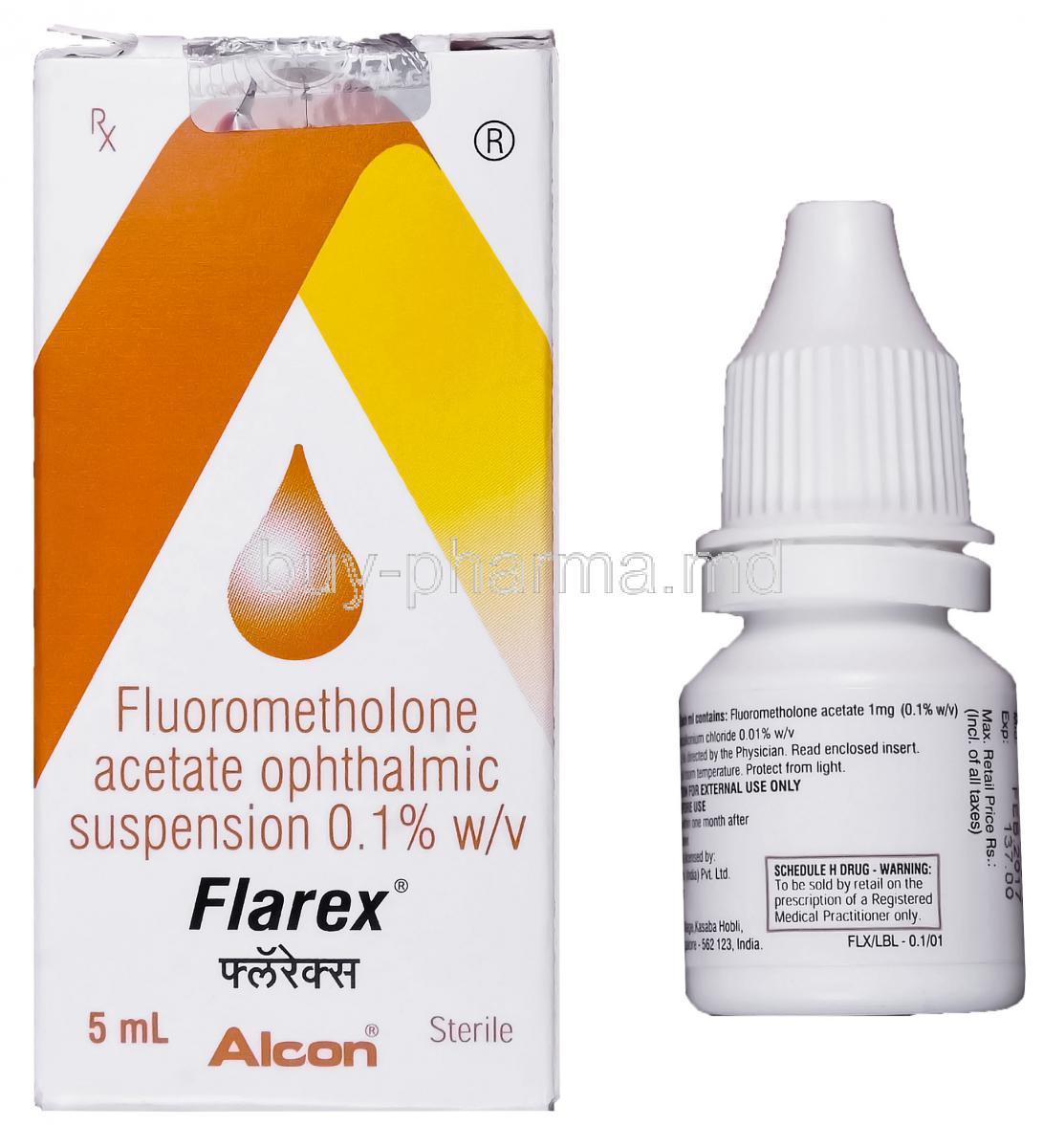 Flarex, Fluorometholone Acetate Ophthalmic Suspension 0.1% 5ml