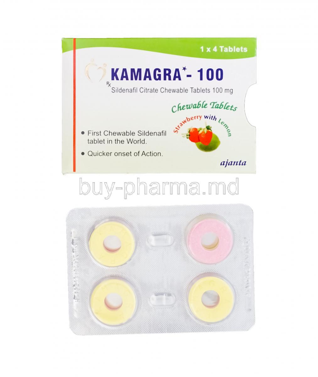 Kamagra - 100 CT, Sildenafil Citrate Chewable Strawberry with Lemon 100mg