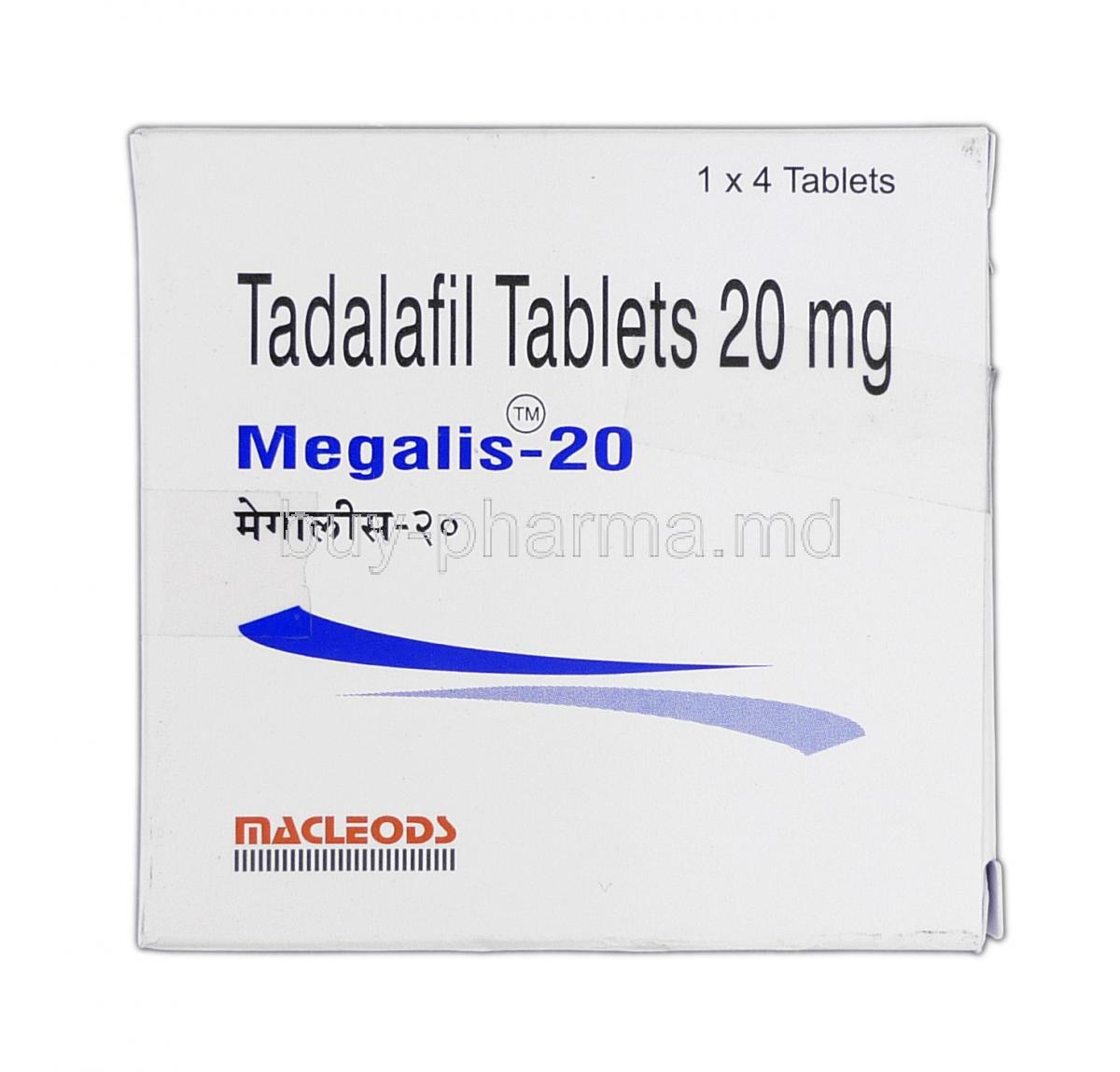 Megalis-20, Generic Cialis, Tadalafil, 20 mg, Box