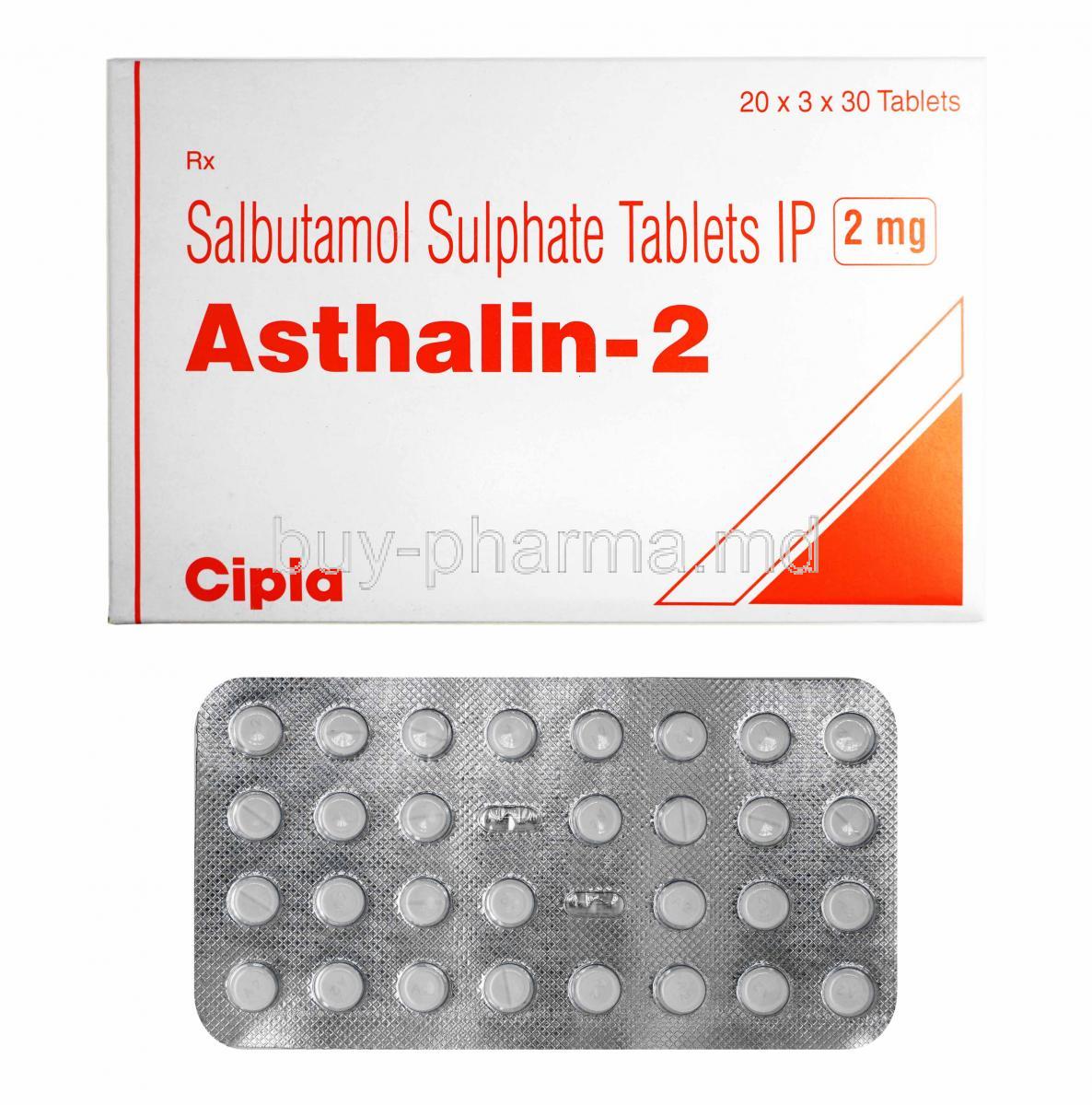Asthalin, Salbutamol 2mg box and tablets