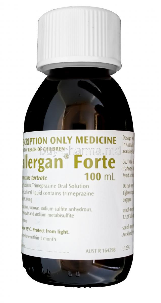 Vallergan Forte, Trimeprazine Tartrate 100ml Syrup bottle information