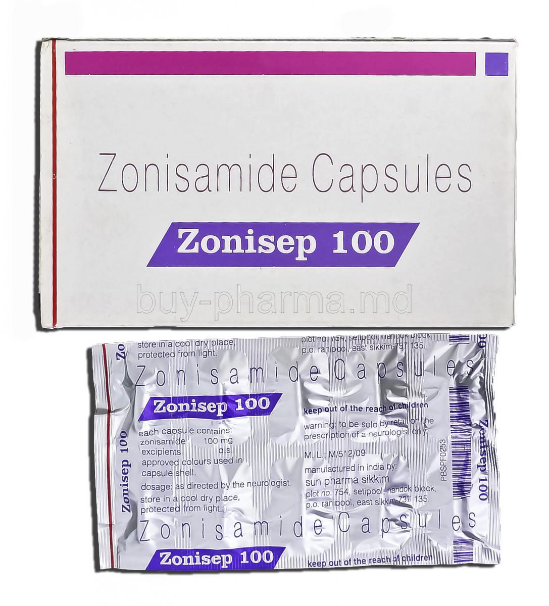 Zonisep, Zonisamide, 100 mg, Capsule