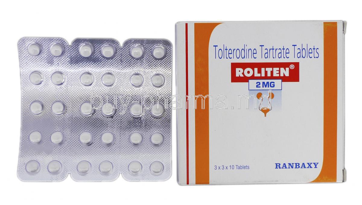 Roliten, Tolterodine Tartrate, 2 mg, Strip and Box