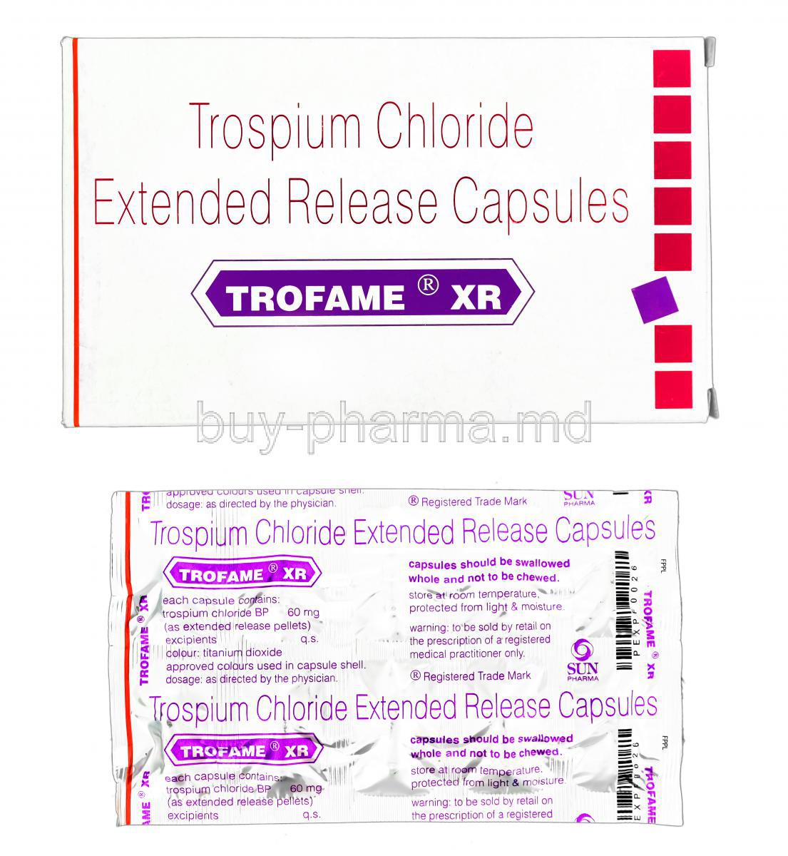 Trofame XR, Trospium Chloride 60mg Extended Release