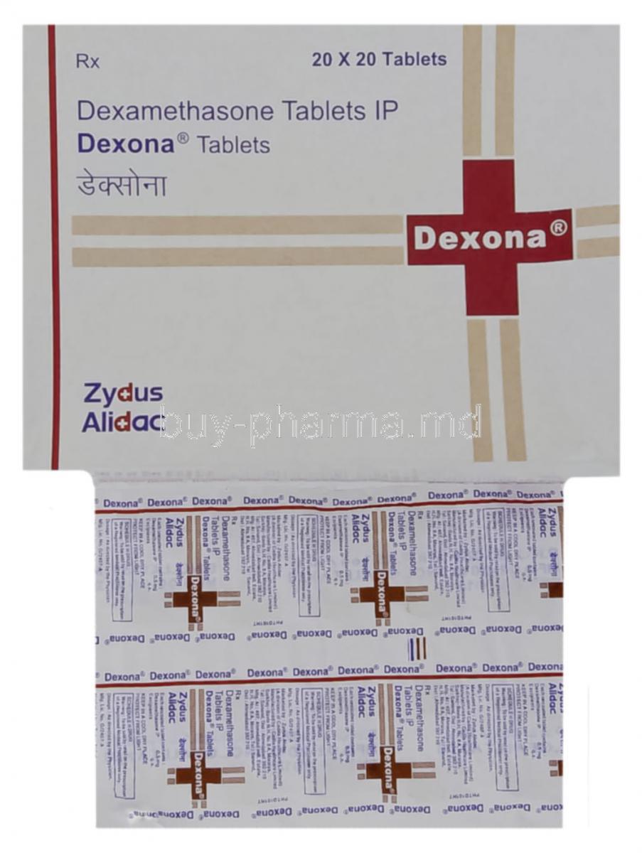 Dexona, Dexamethasone 0.5 mg  tablet and box