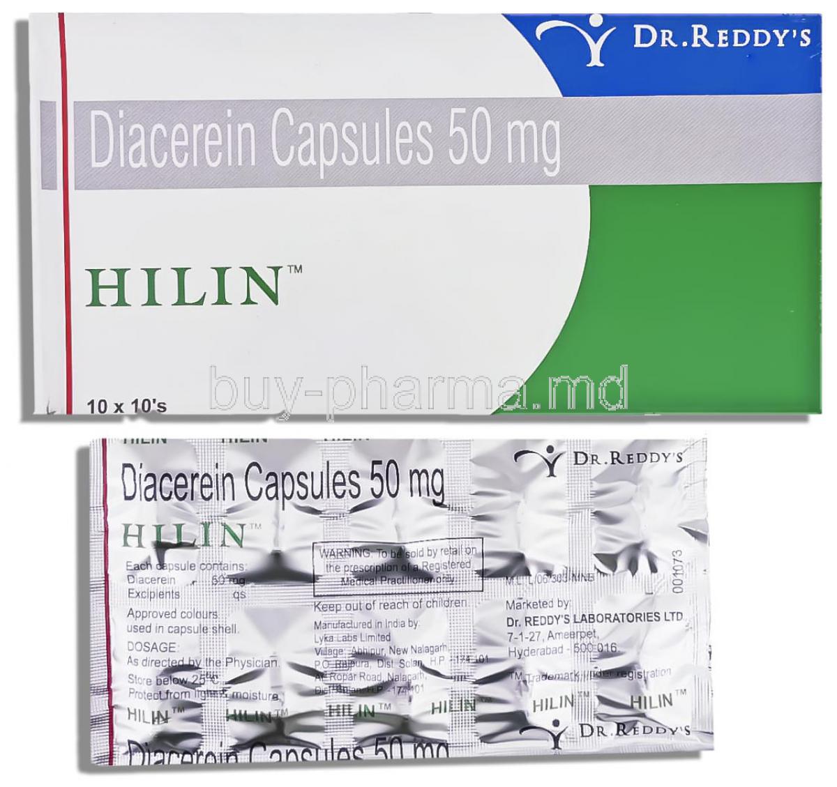 Hilin, Diacerein 50 Mg Capsule (Dr.Reddy's)