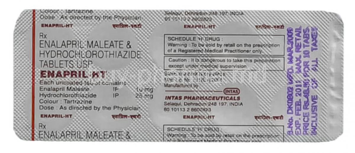 Envas H, Generic  Vaseretic,  Enalapril 10 Mg  Hydrochlorothiazide 12. 5 Mg