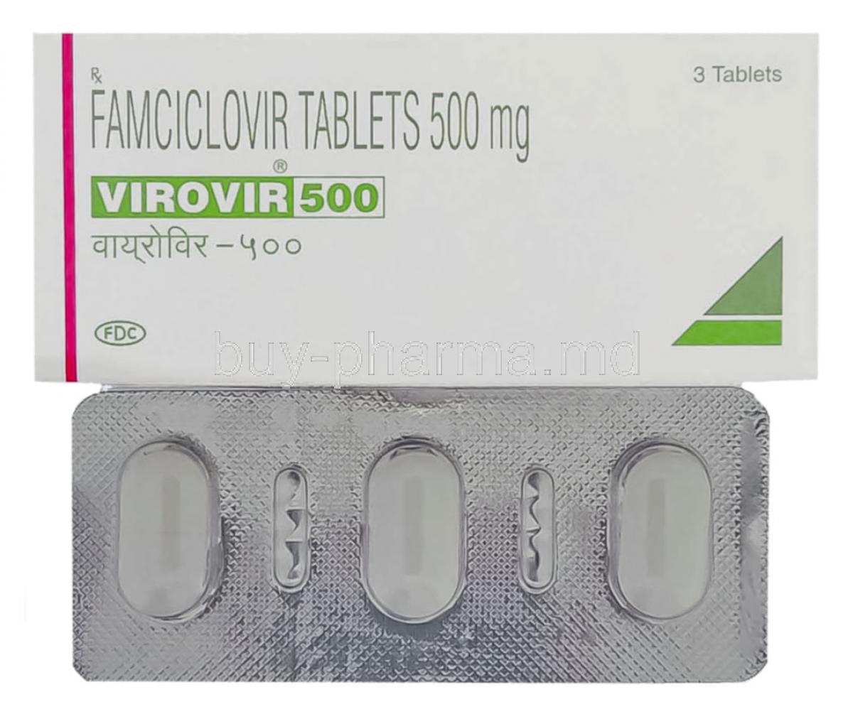 Virovir, Famciclovir 500 mg tablet and box