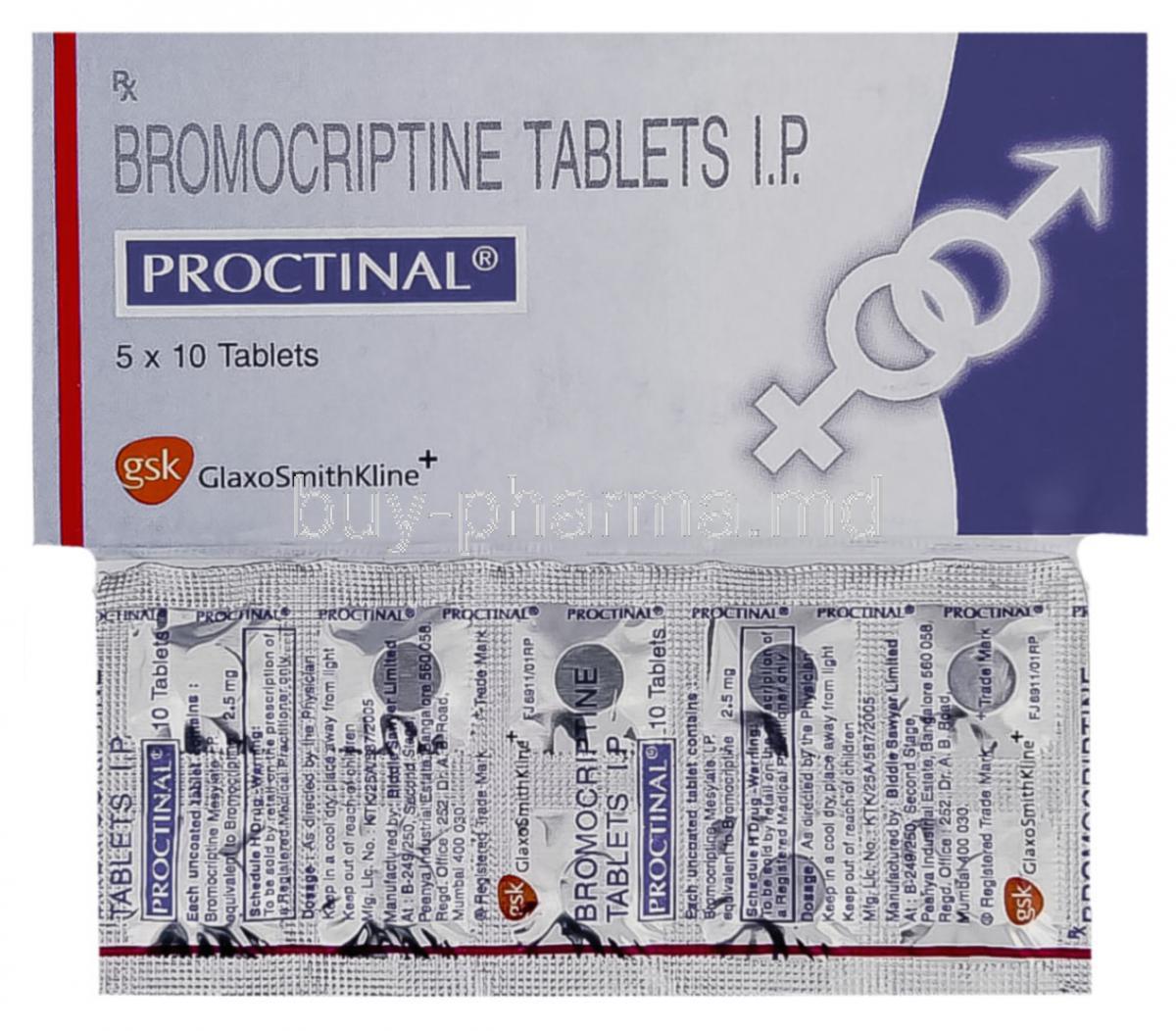 Generic  Parlodel, Proctinal Bromocriptine Mesylate 2.5 mg Tablet  GSK