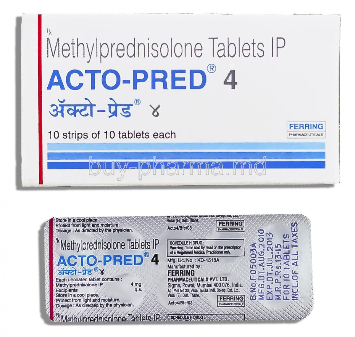Acto-Pred, Generic Medrol,  Methylprednisolone 4 Mg (Ferring)