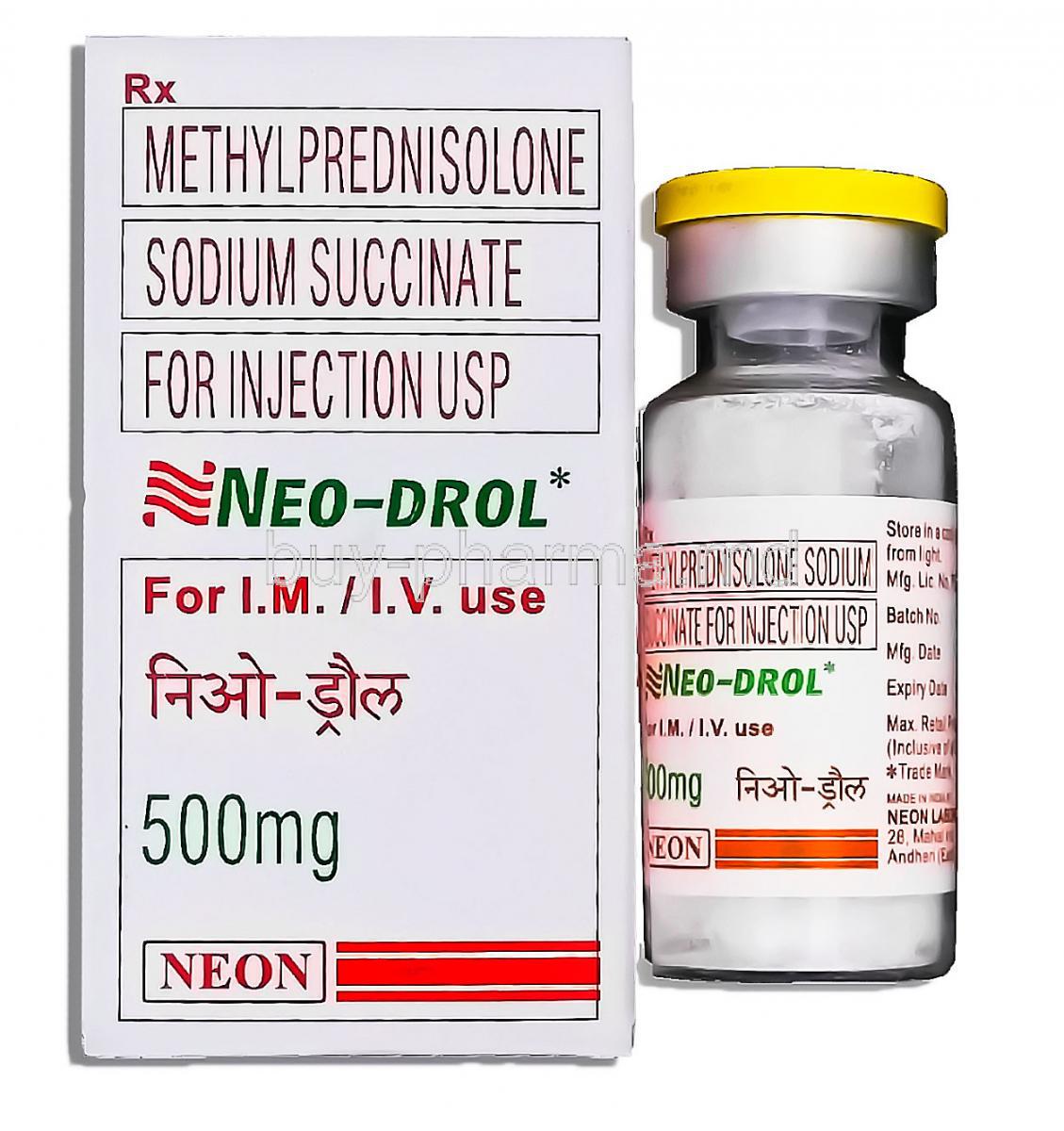 Neo-Drol, Generic Medrol,   Methylprednisolone 500mg Injection Per Vial (Neon)