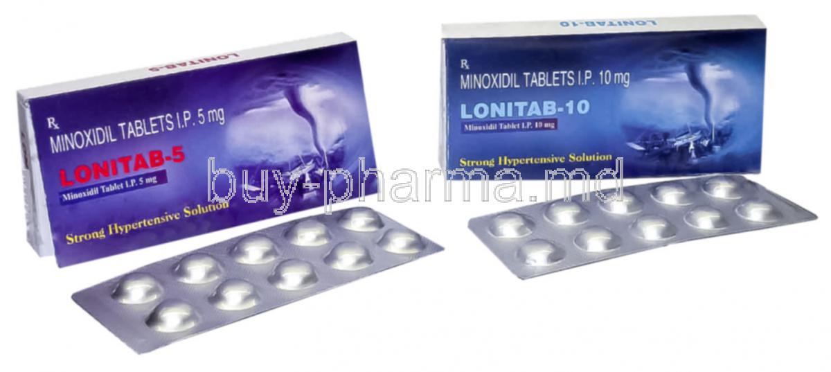 Lonitab, Generic Loniten , Minoxidil 10 mg Tablet (Intas)