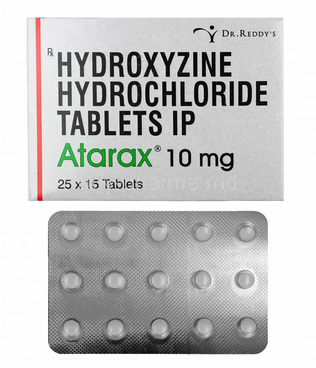 Atarax, Hydroxyzine 10mg box and tablets