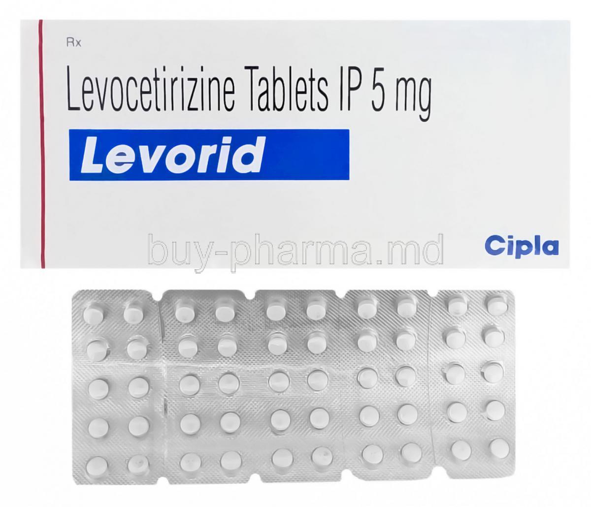 Buy Levocetirizine Dihydrochloride 5mg 10's Tablets Online