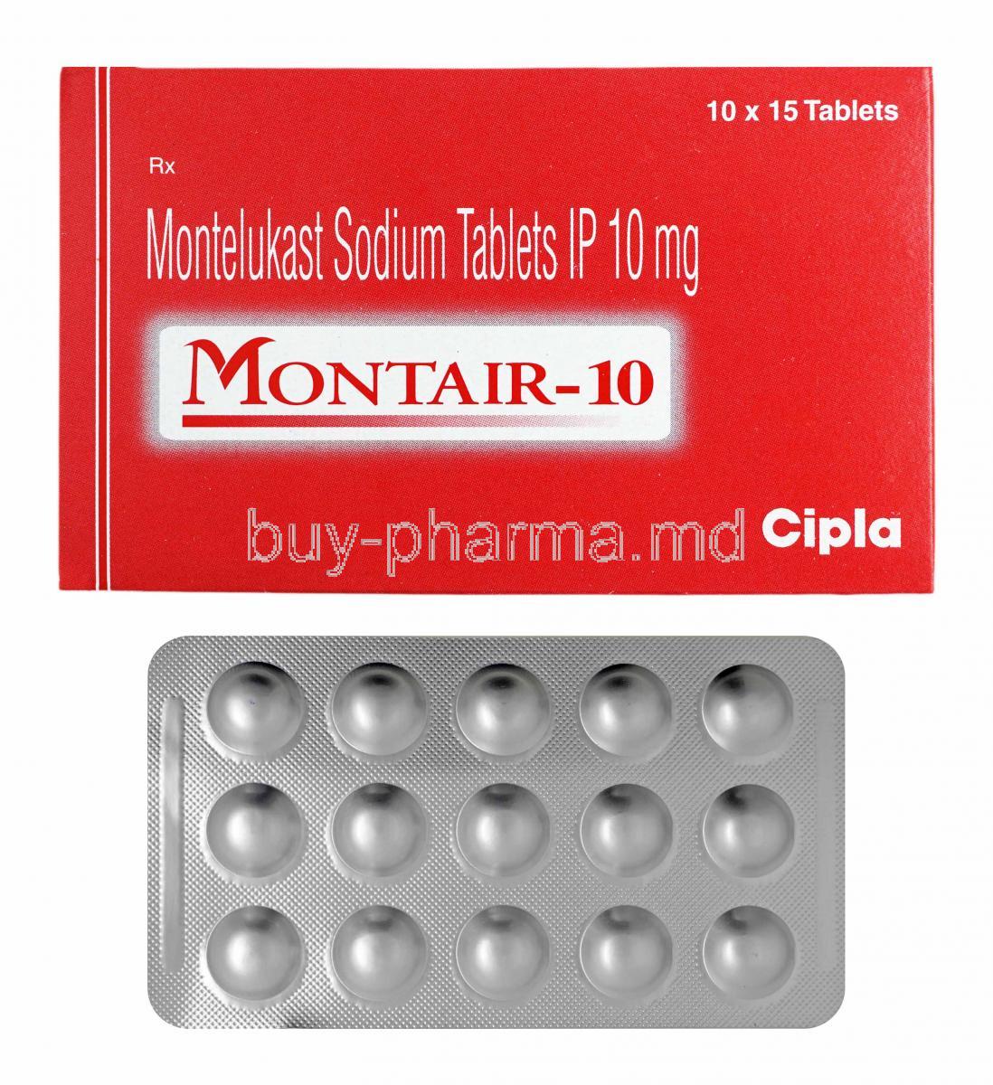 Montair, Montelukast 10mg box and tablets