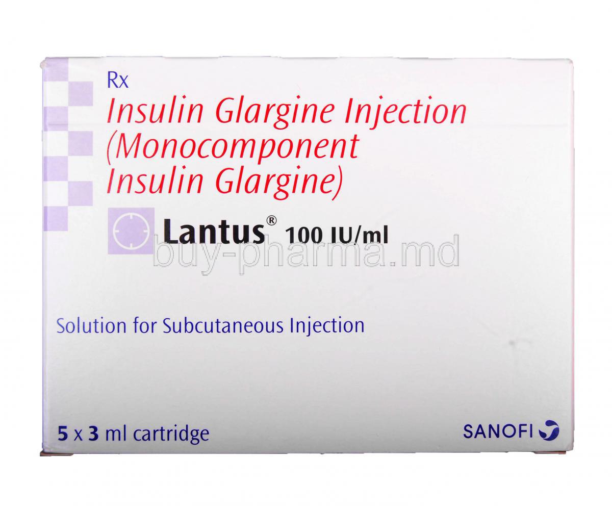 Lantus 5 x 3ml Cartridges, Insulin Glargine 100 IU per ml Solution for Injection Box (Sanofi)