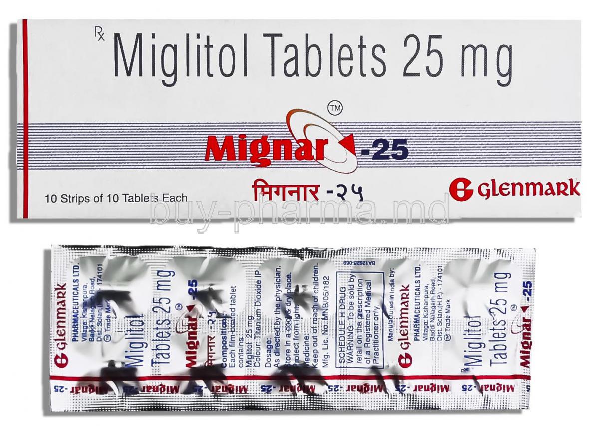 Mignar, Miglitol 25 Mg Tablet (Glenmark)