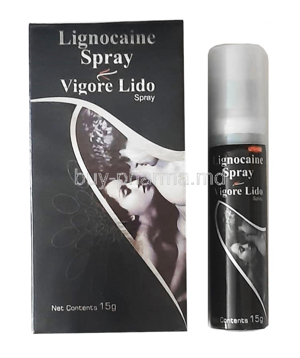 Vigore Lido, Lidocaine 9.5% Spray 15g box and spray