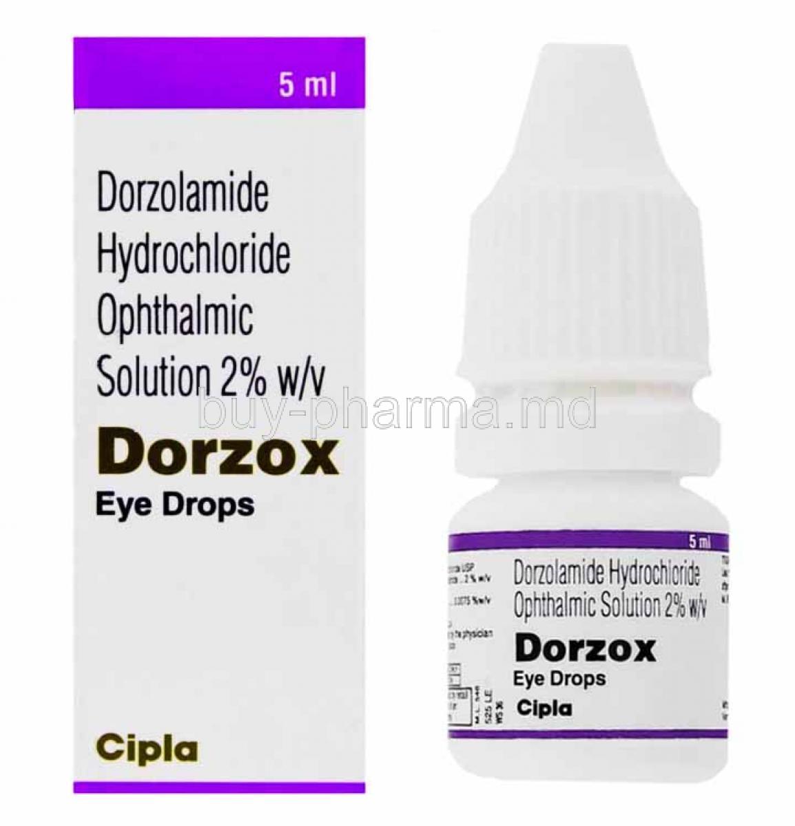 Dorzox Eye Drop, Dorzolamide box and bottle