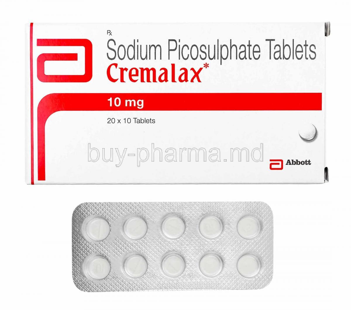 Cremalax, Sodium Picosulfate box and tablets