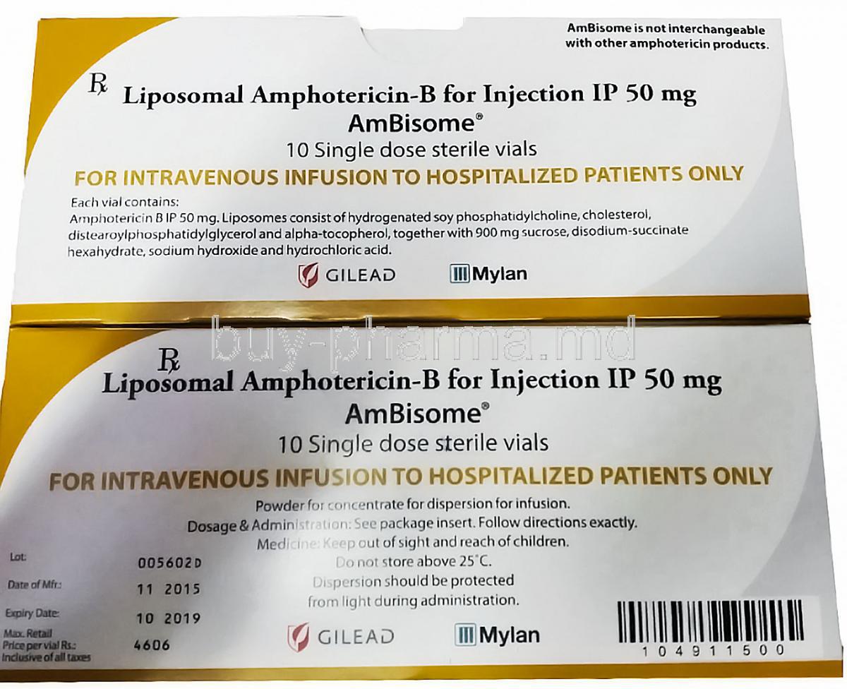 Ambisome IV Vial, 	Liposomal amphotericin B, 10 Vials (50mg)