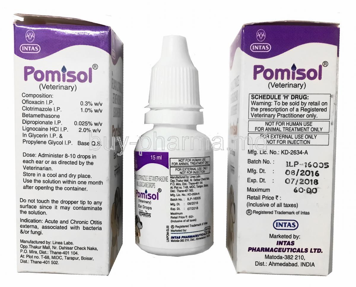 Buy Pomisol Ear Drops, Ofloxacin/ Clotrimazole/ Beclomethasone