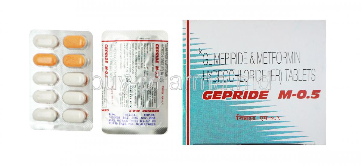 Gepride M-0.5, Glimepiride/Metformin, 0.5mg/500mg, 10tabs