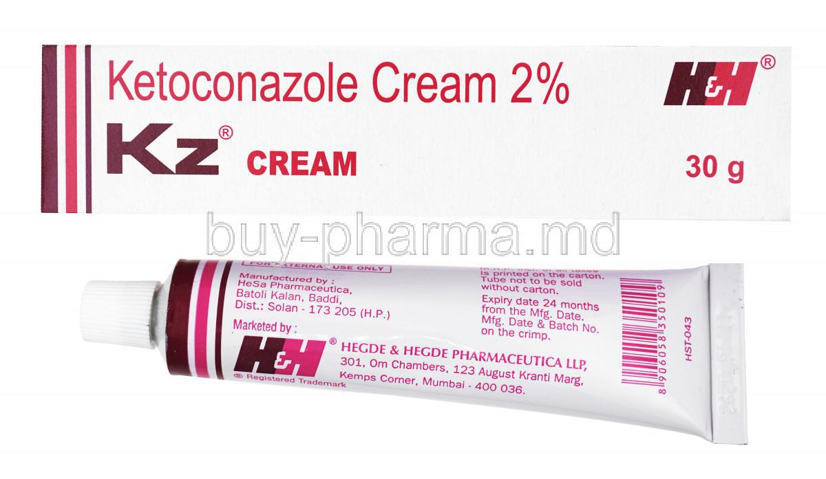 Generic Nizoral, Ketoconazole Cream, 2% 30g, H&H Pharmaceutica, box and tube front presentation