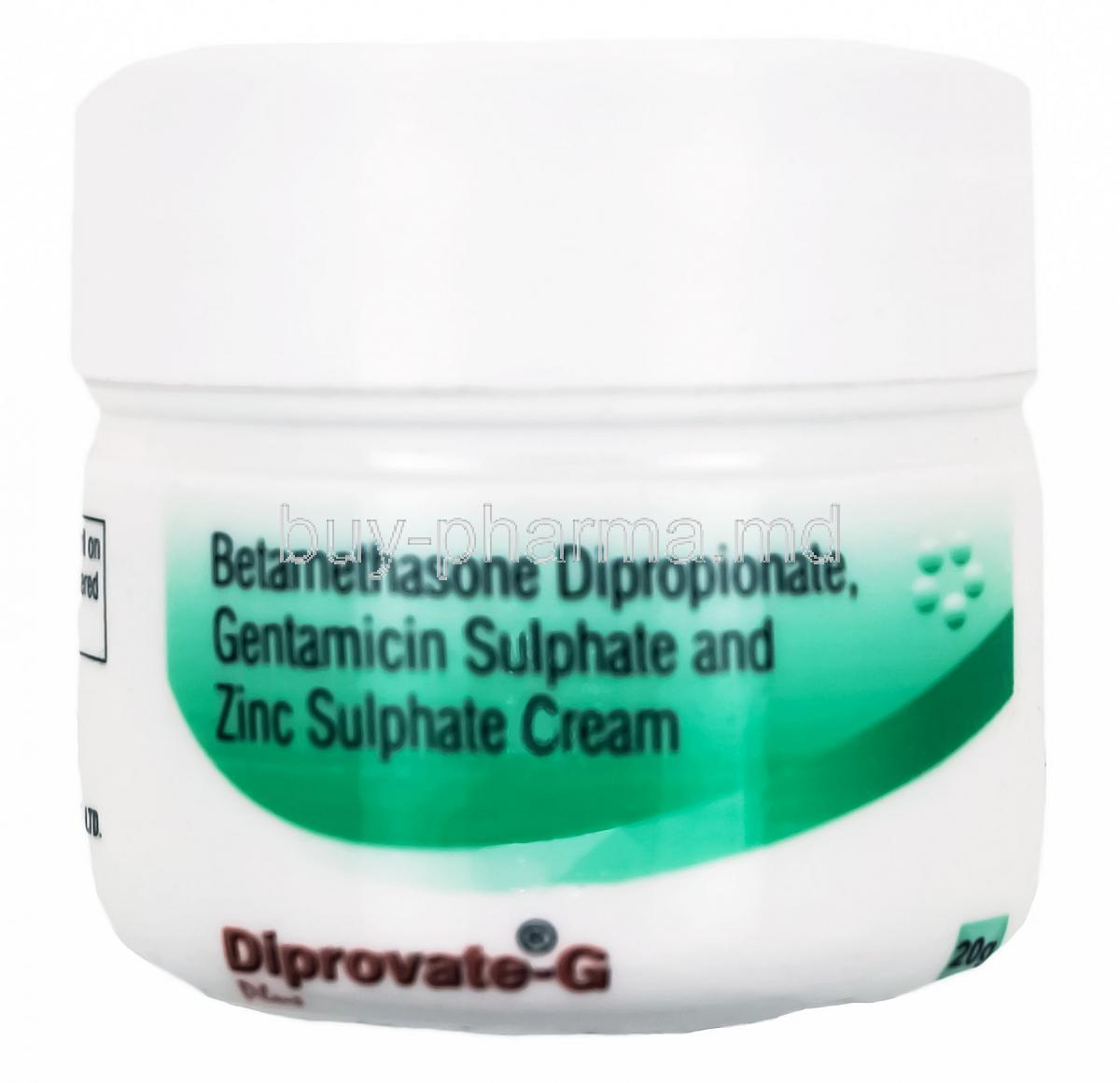 Diprovate Plus G Cream, Betamethasone/ Gentamicin/ Zinc Sulfate container