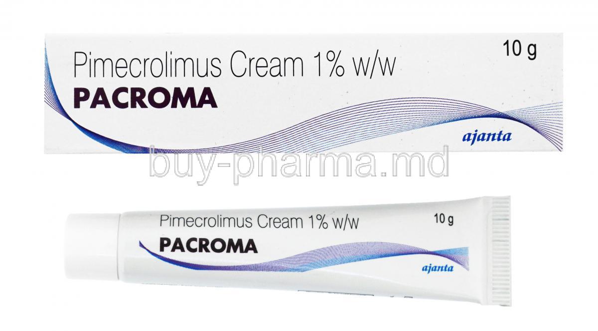 Generic Elidel, Pimecrolimus Cream, 1% 10g, Ajanta, Box and tube front presentation