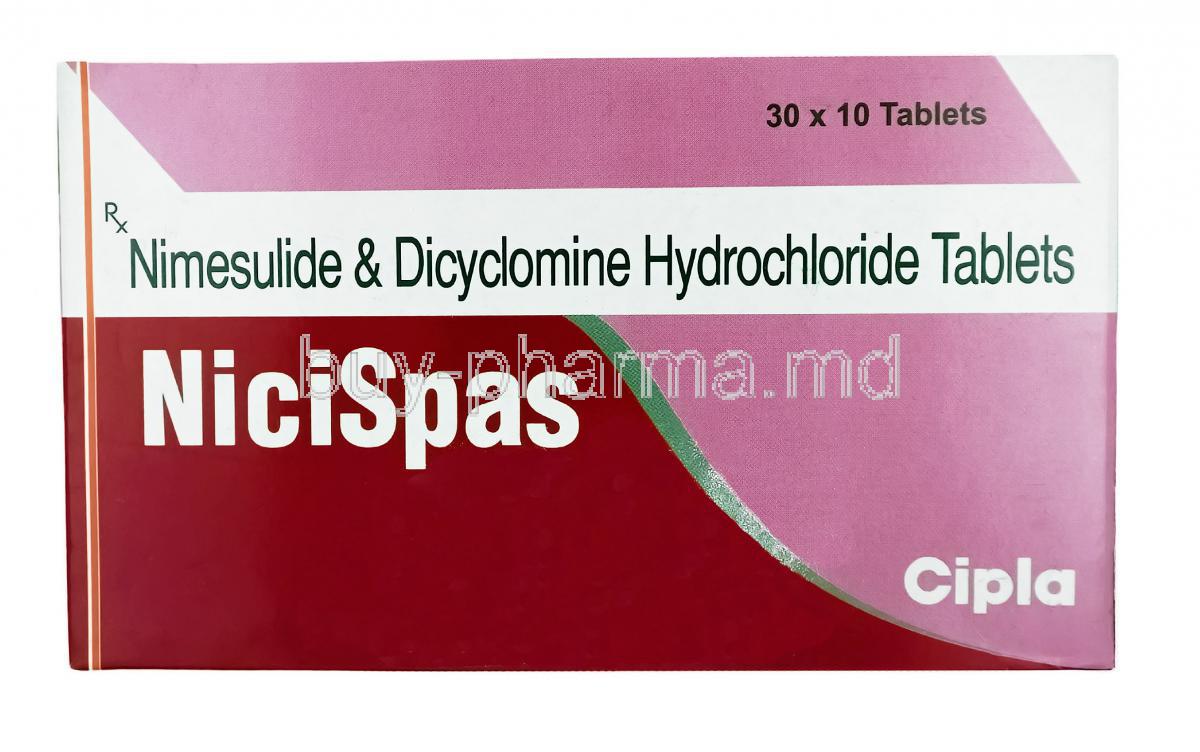 Nicispas, Dicyclomine and Nimesulide