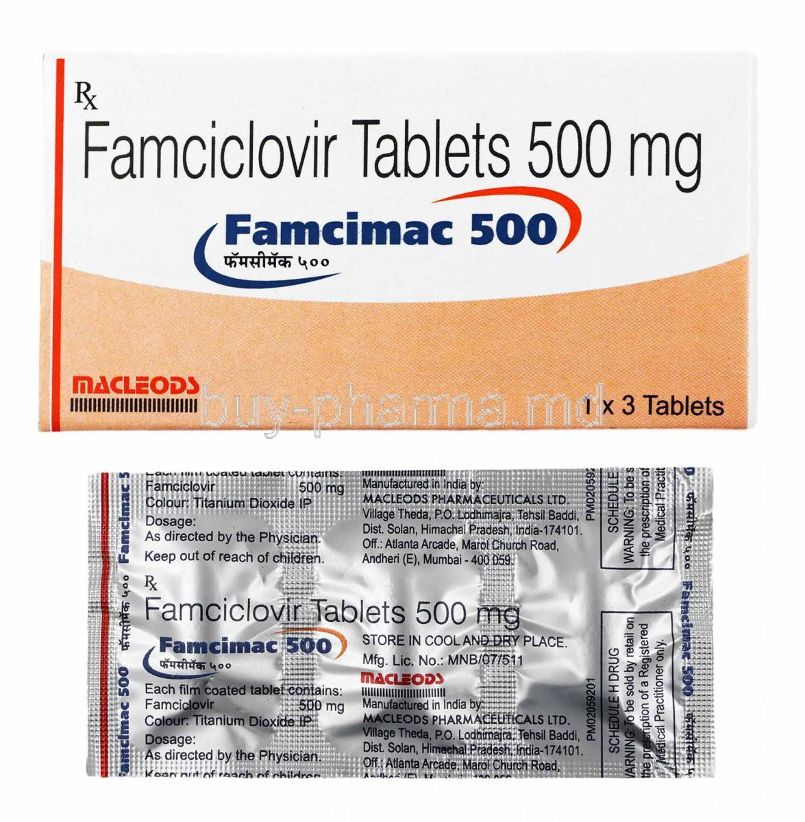 Famcimac, Famciclovir 500mg box and tablet