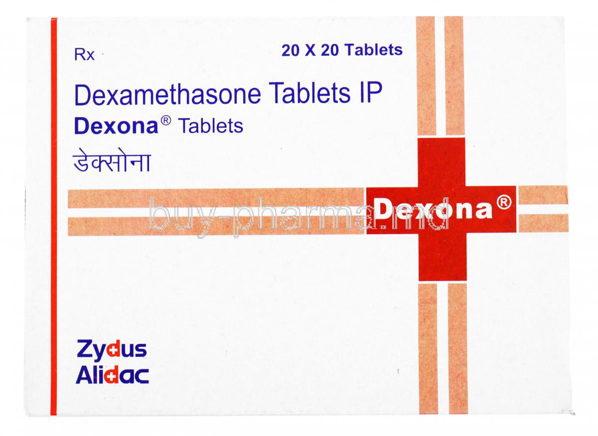 Generic  Decadron, Dexamethasone, 20x20tablets, Zydus Alidac, box front presentation