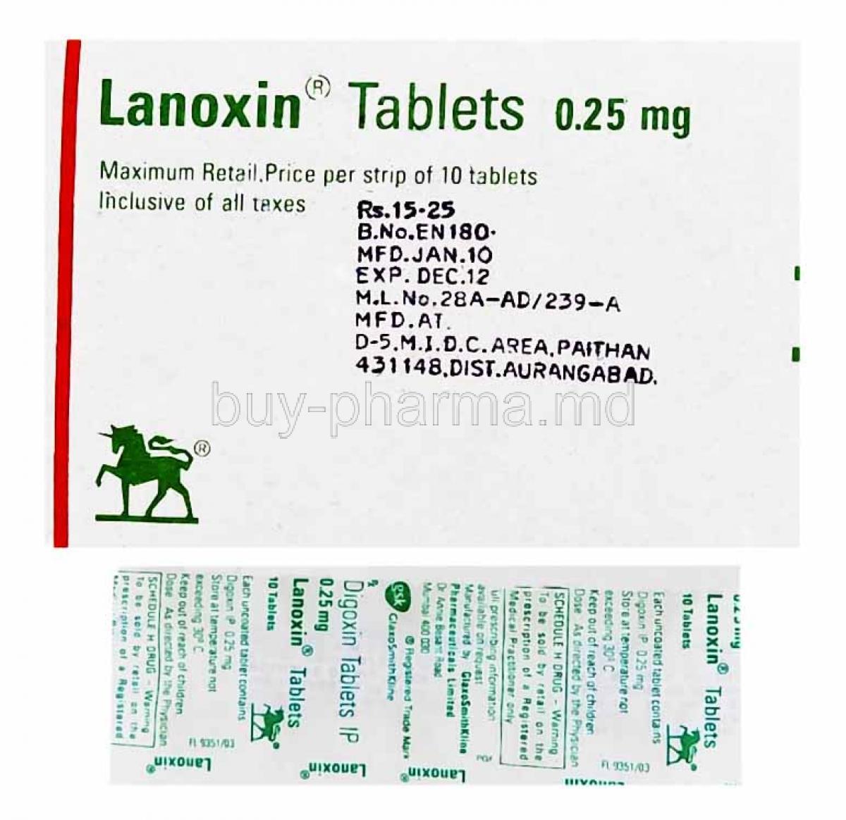 Lanoxin, Digoxin box and tablets