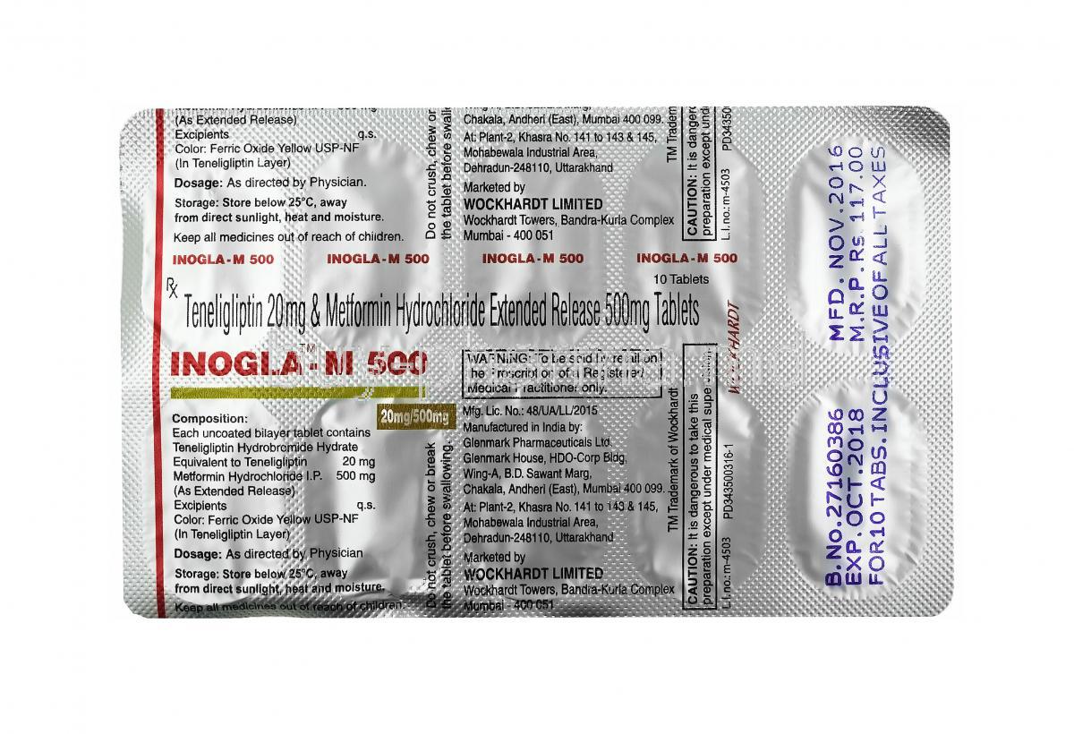 Inogla-M, Metformin and Teneligliptin tablets back