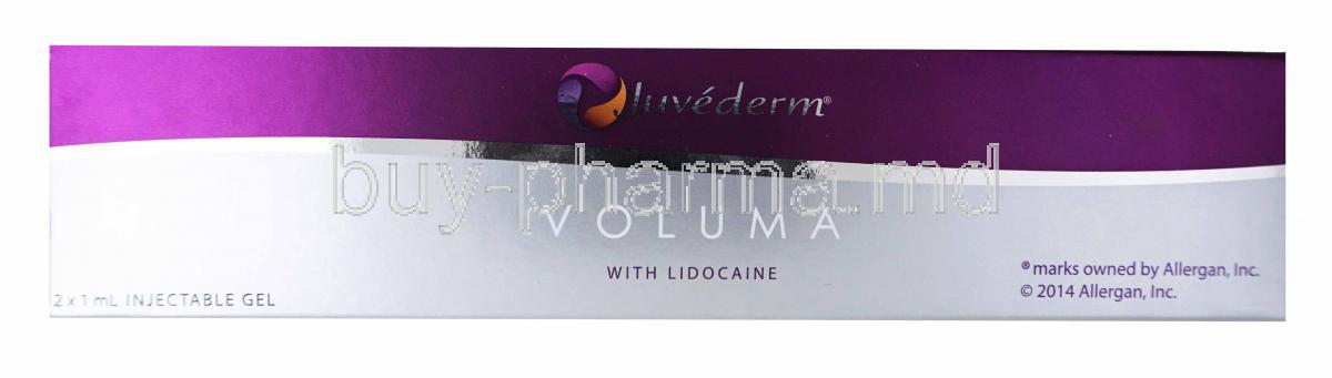 Juvederm Voluma with Lidocaine, 2 x 1 mL box top presentation