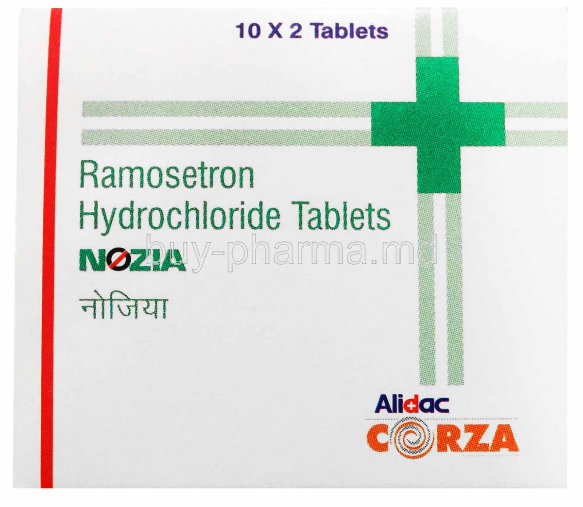 Generic Ibset, Ramosetron hydrochloride tablets, 10x 2 tabs. Alidac Corza. Box front presentation