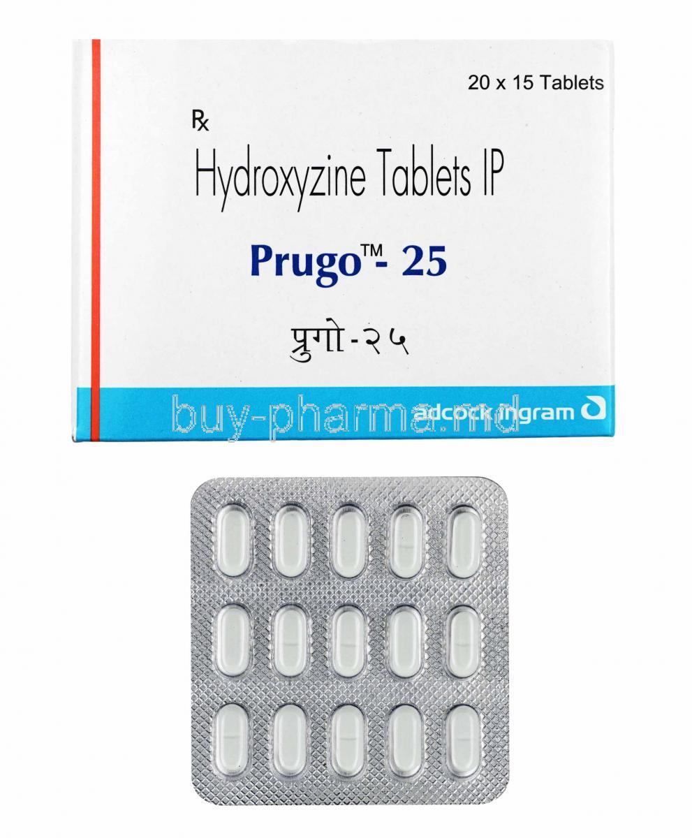 Prugo, Hydroxyzine 25mg box and tablets
