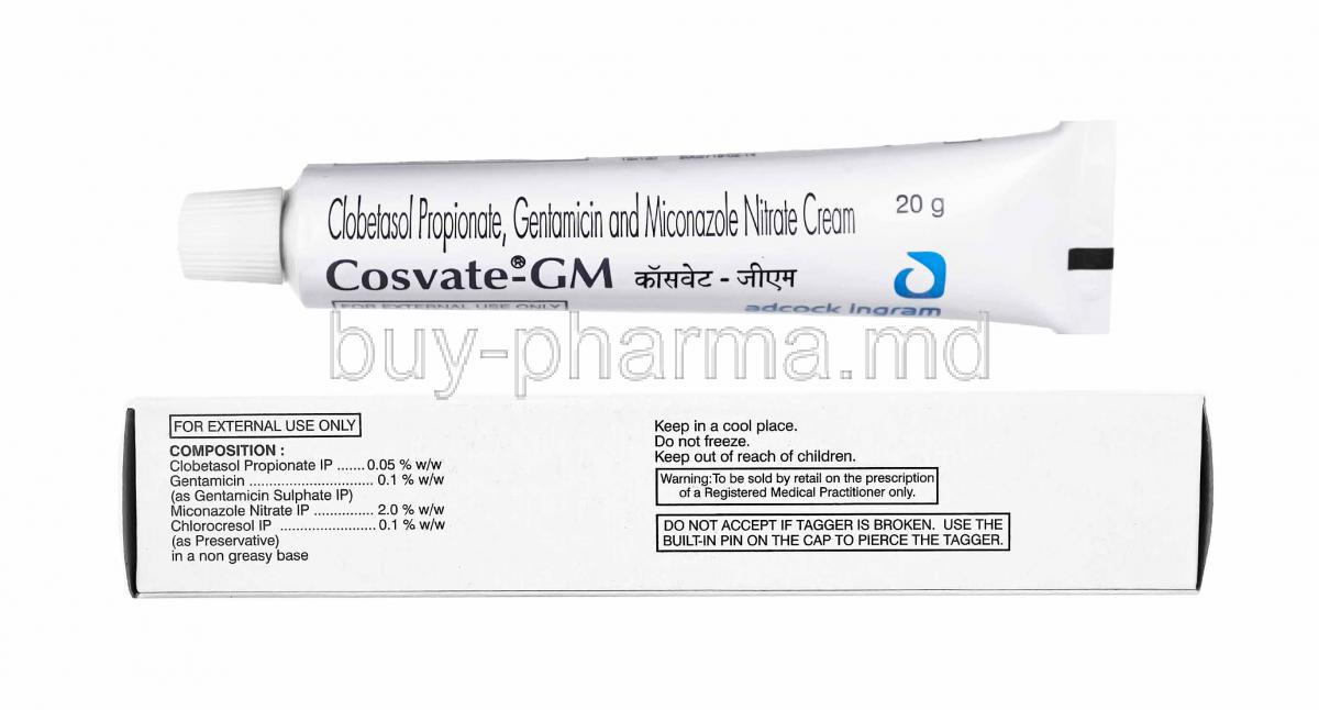Cosvate GM Cream, Clobetasol,  Gentamicin and Miconazole