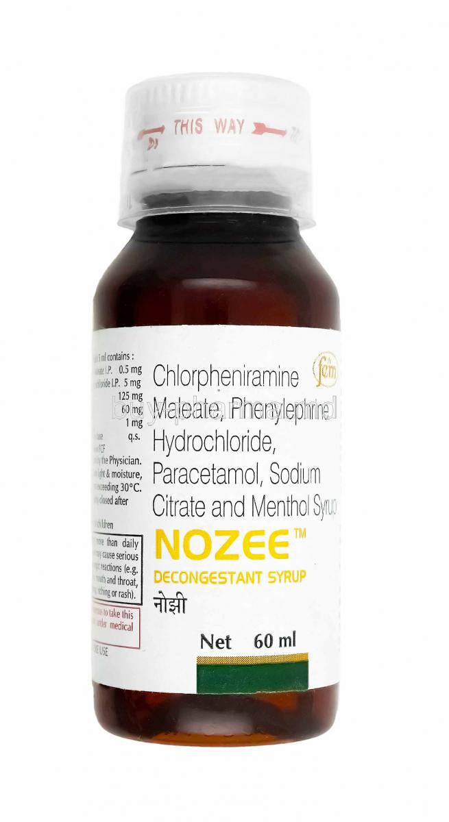 Nozee Syrup, Chlorpheniramine, Phenylephrine, Paracetamol and Sodium Citrate