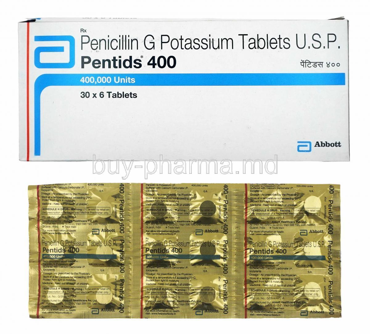 Pentids. Penicillin G 400,000IU box and tablets