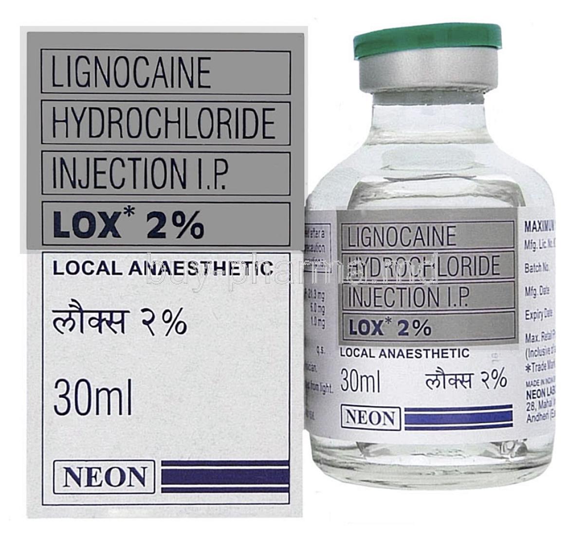 Rox, Generic Lidocaine, Xylocaine Injection 2% 30 Ml (Neon)