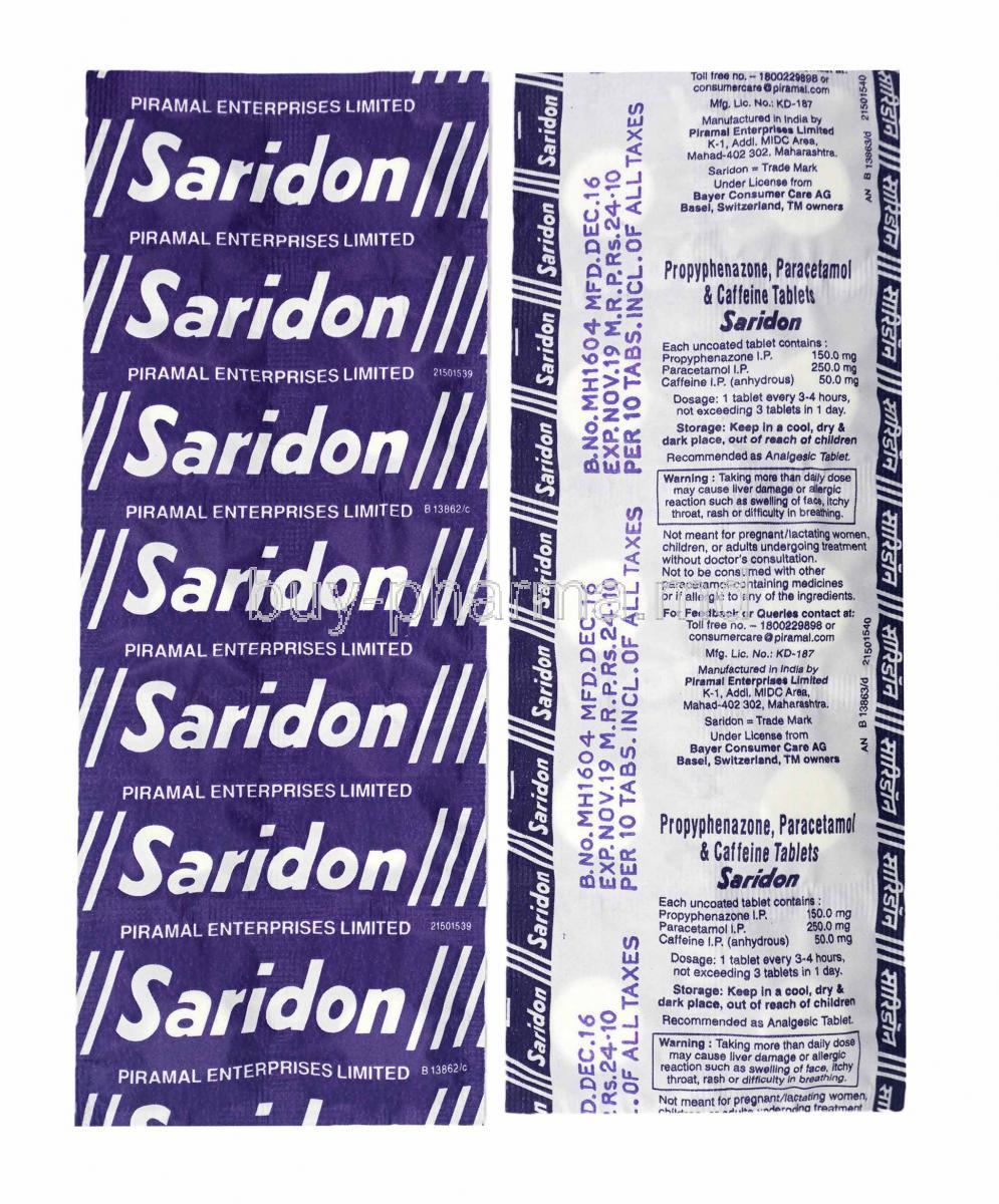 Saridon, Paracetamol, Caffeine and Propyphenazone tablets