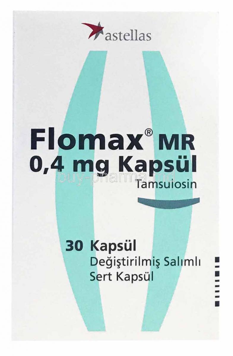 Flomax MR, 0.4mg 30 capsules, box front view