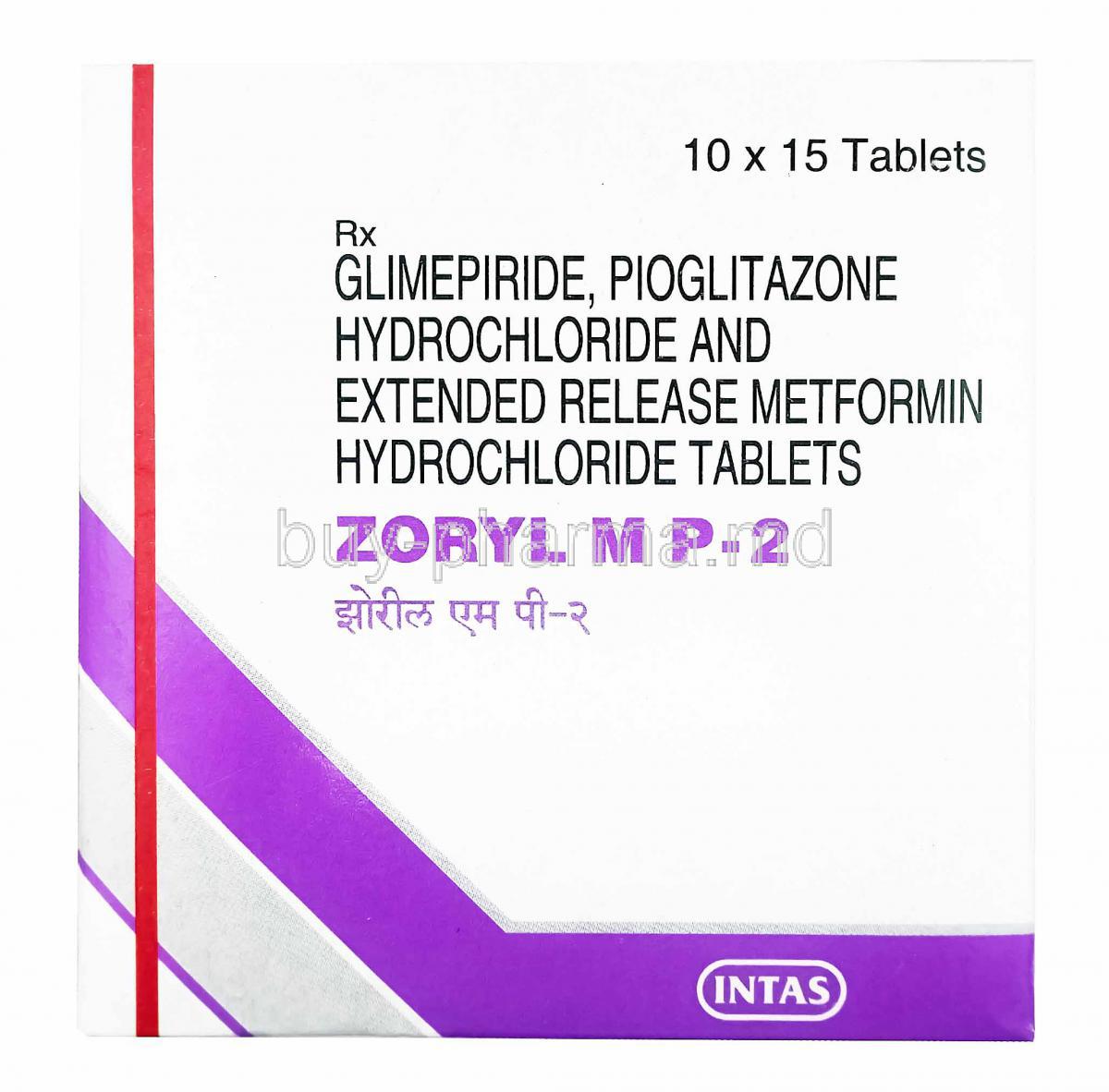 Zoryl MP, Glimepiride, Metformin and Pioglitazone 2mg