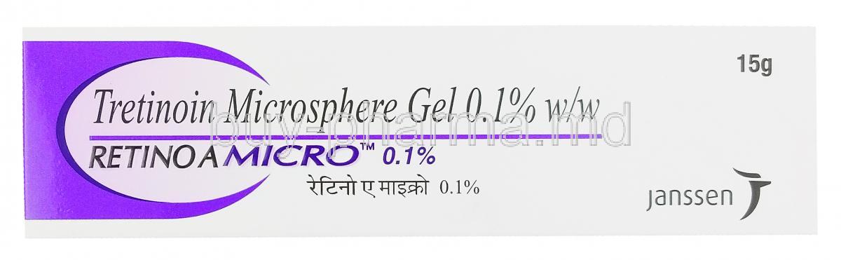 Retino A Micro 0.1%, Tretinoin Microsphere Gel 0.1% Janssen, box front presentation